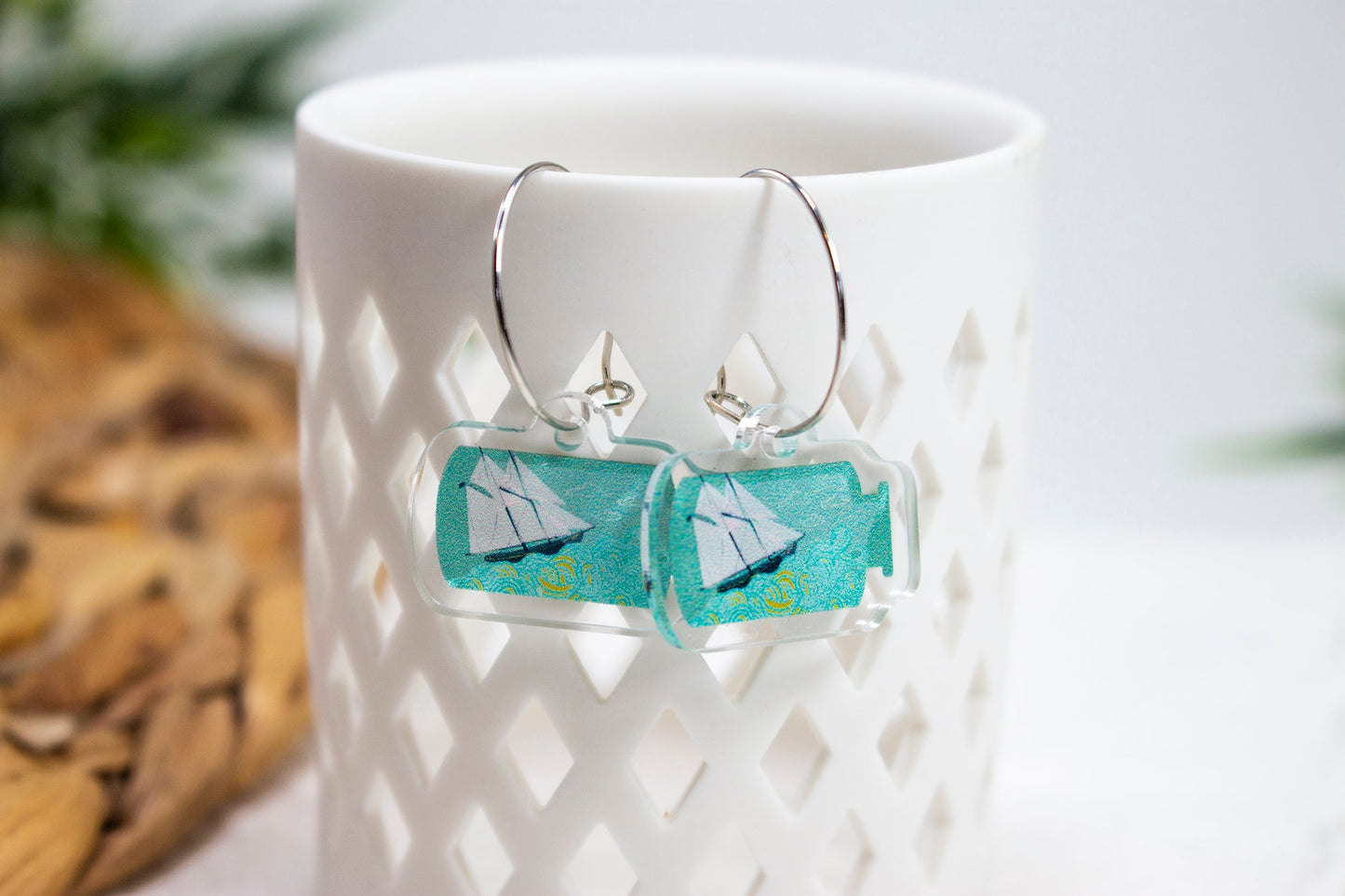 Bluenose Tall Ship in a Bottle Earrings