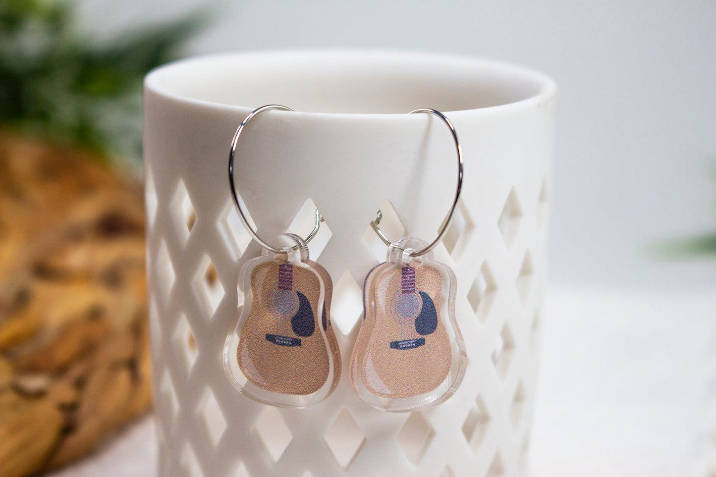 Brown Acoustic Guitar Earrings