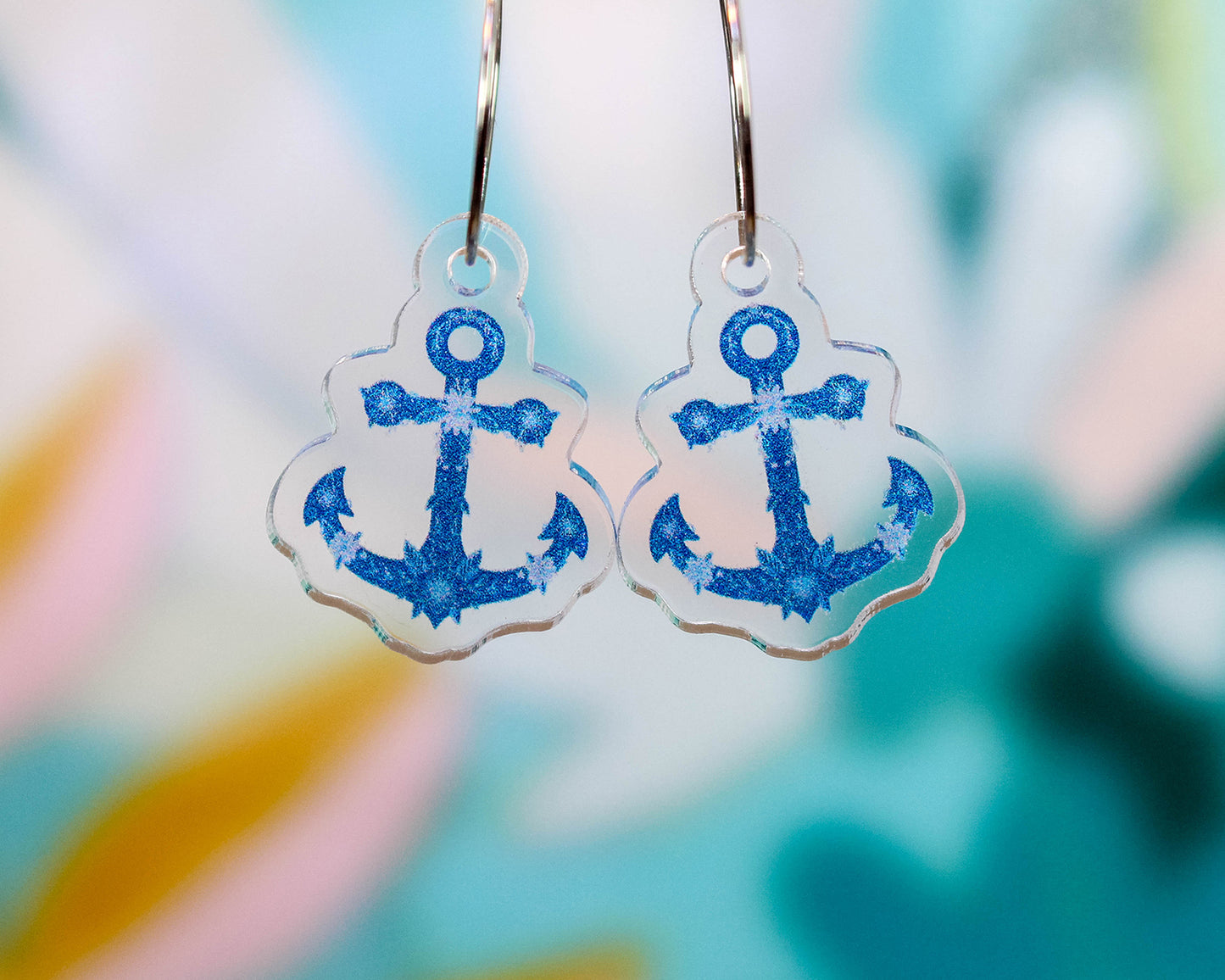 Blue Floral Anchor Earrings