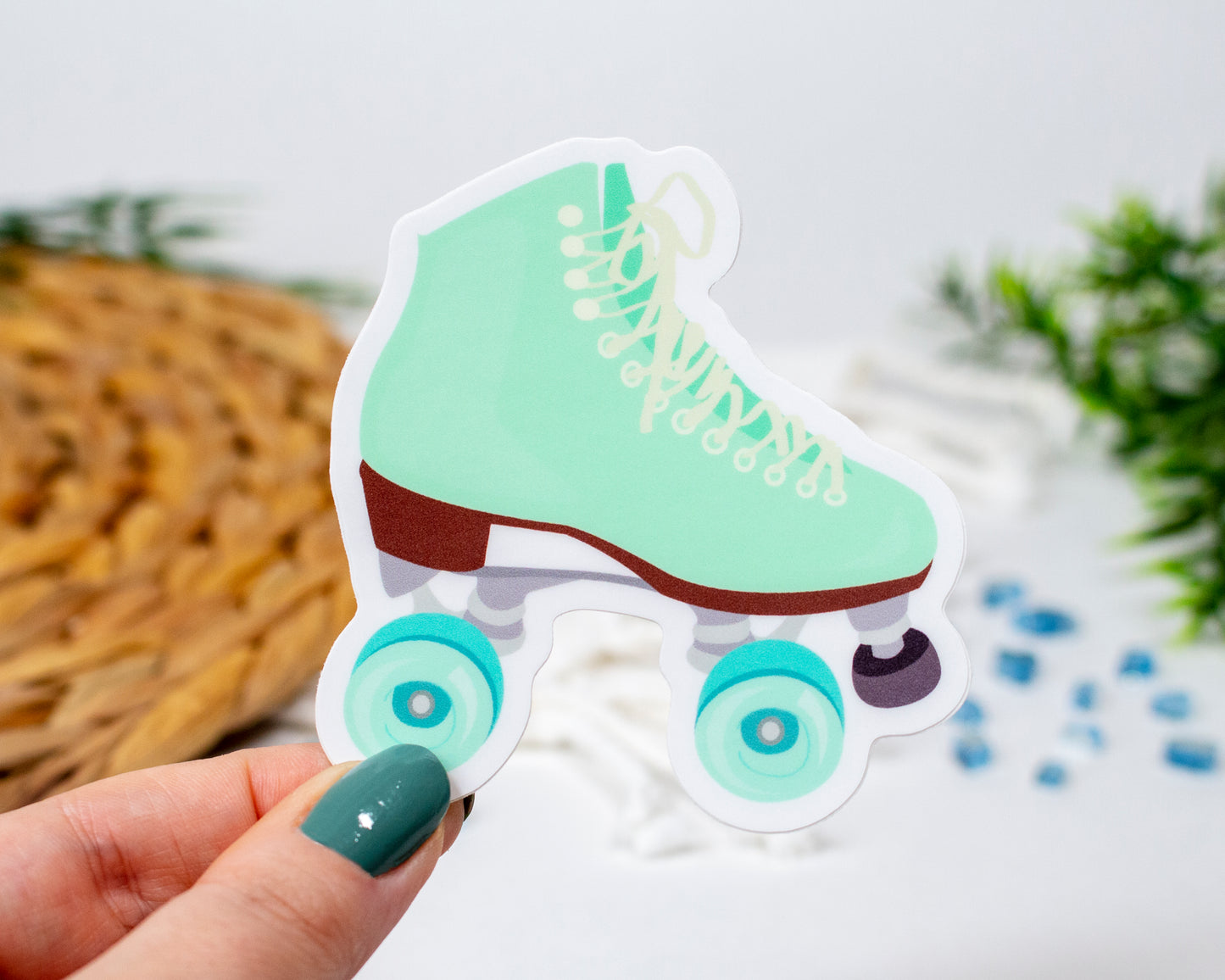 Aqua Blue Retro Roller Skate Sticker 2.85 x 3 inch