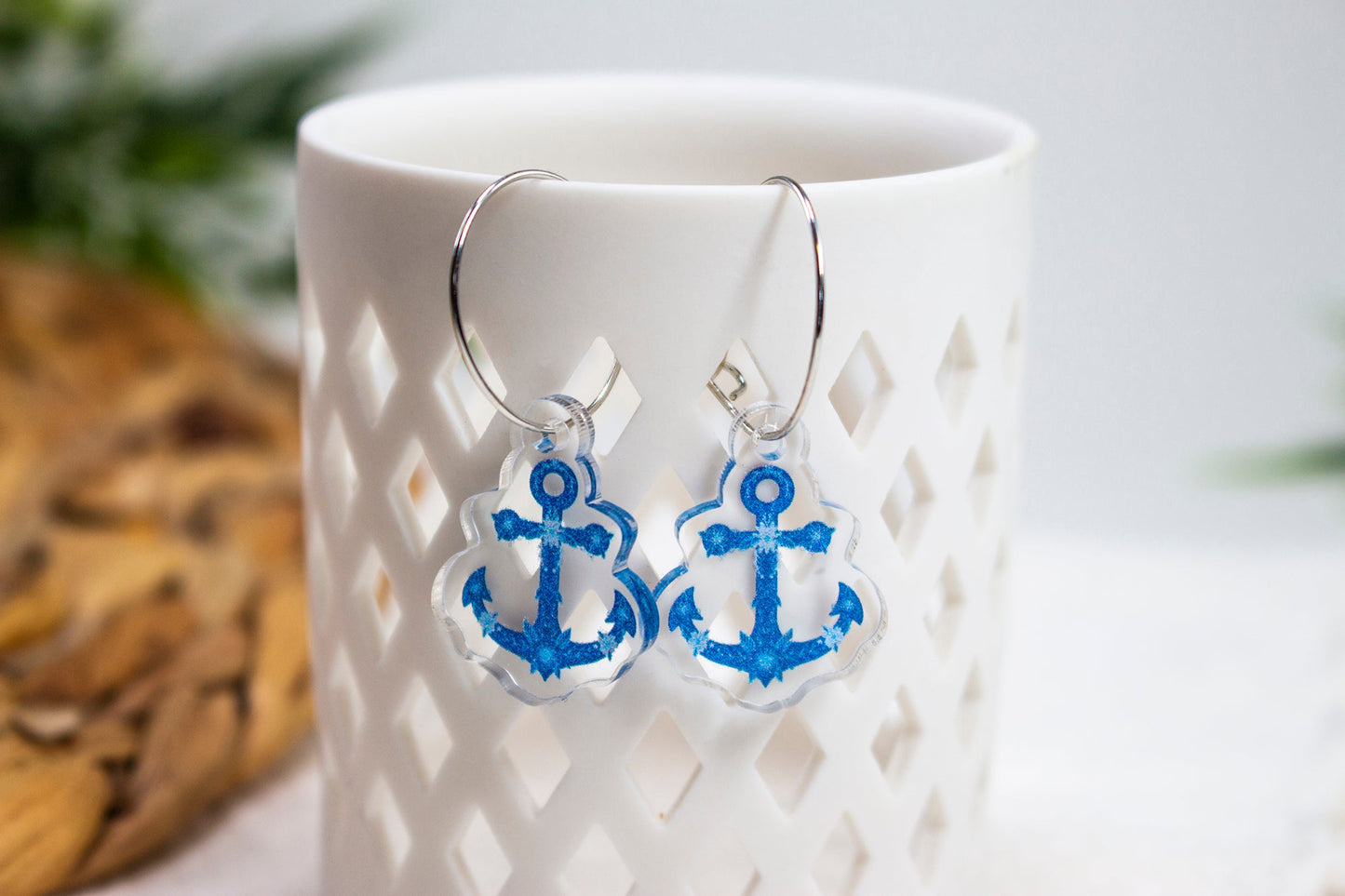Blue Floral Anchor Earrings