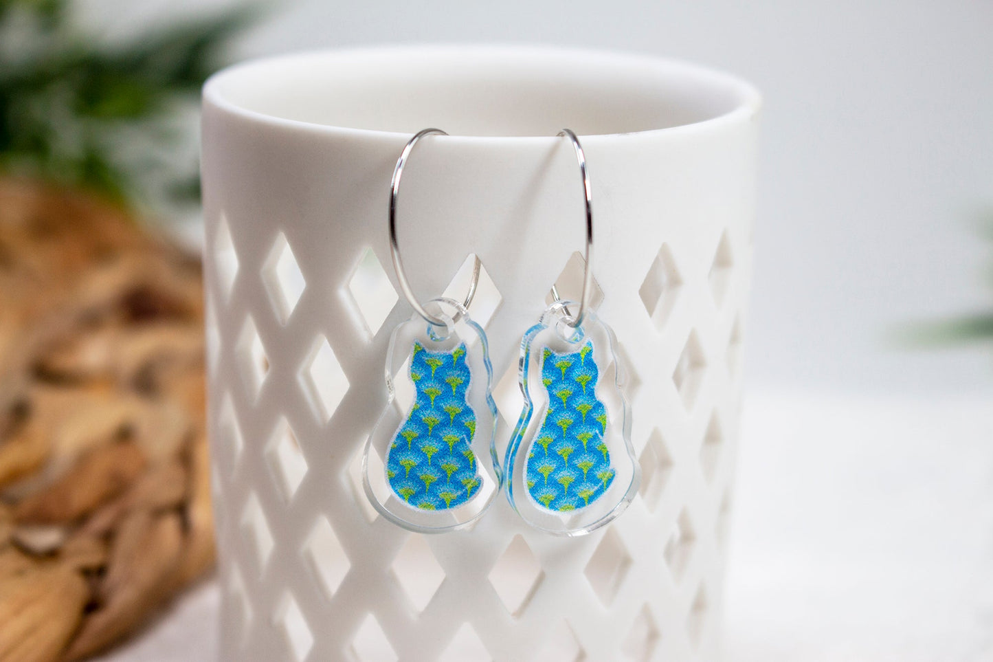 Blue Floral Cat Earrings