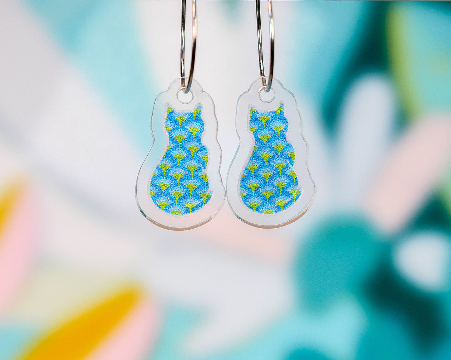 Blue Floral Cat Earrings