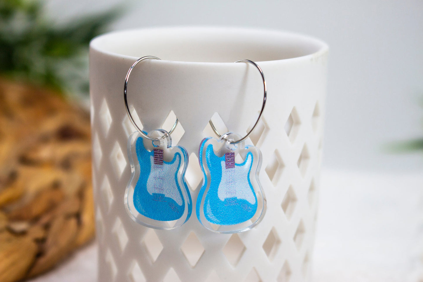 Blue Electric Guitar Earrings