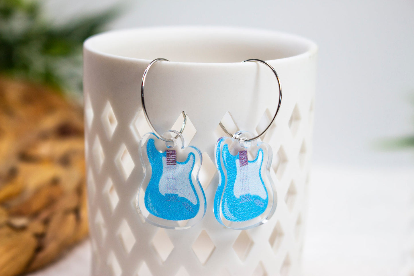 Blue Electric Guitar Earrings