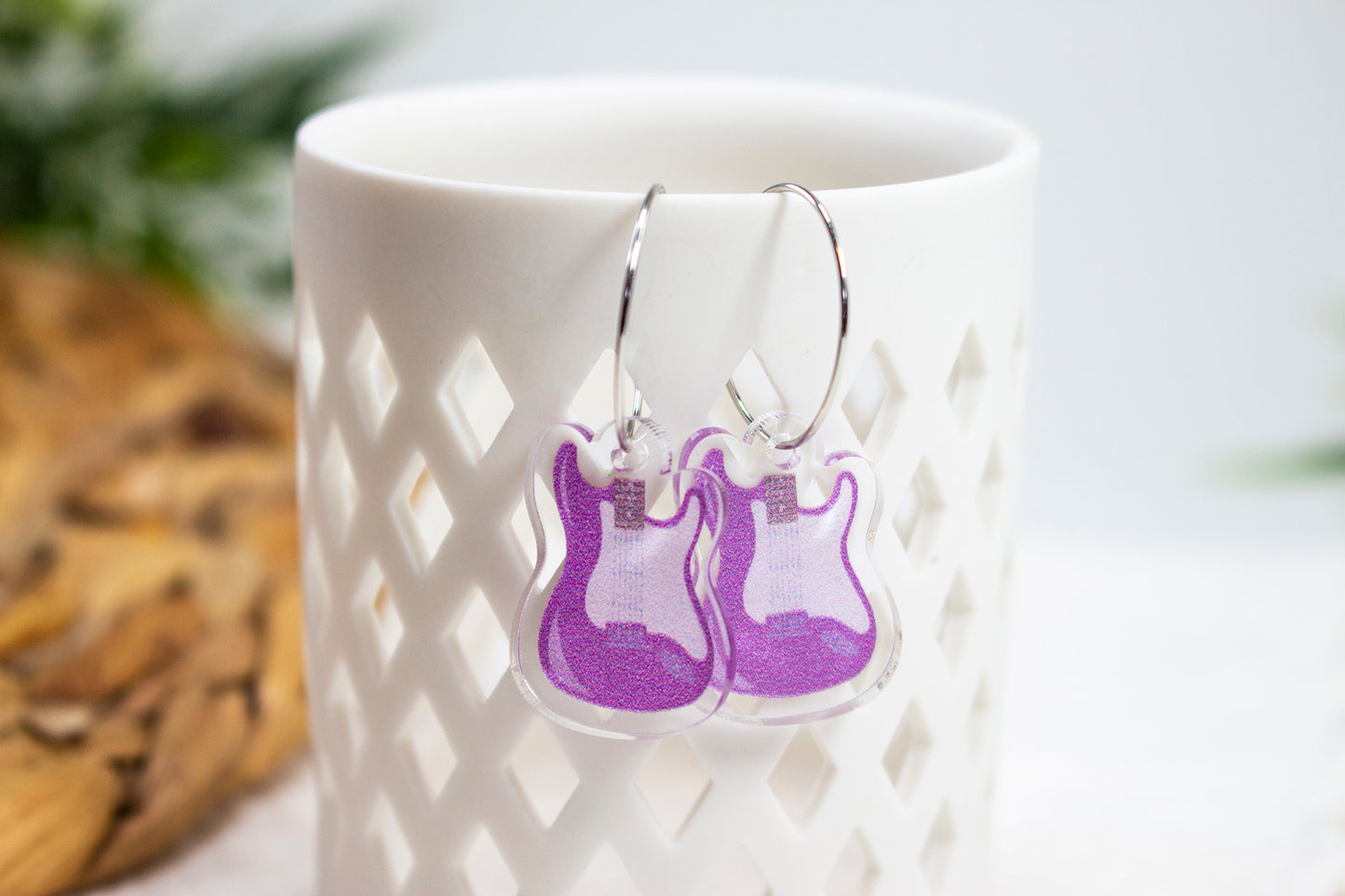 Purple Electric Guitar Earrings