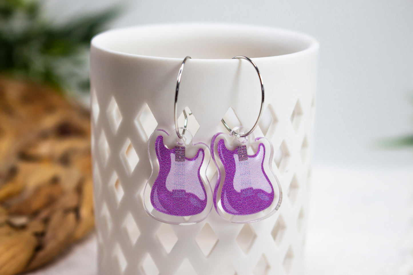 Purple Electric Guitar Earrings