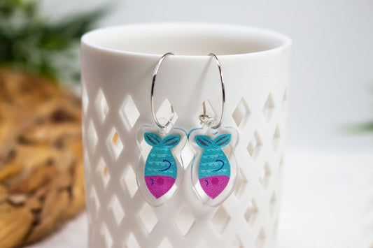 Teal and Pink Fish Earrings