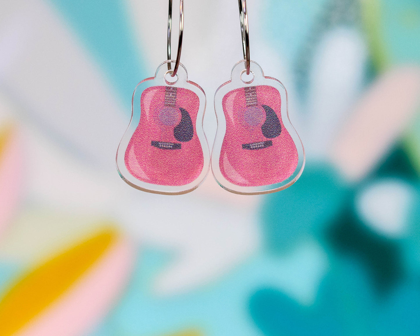 Pink Acoustic Guitar Earrings