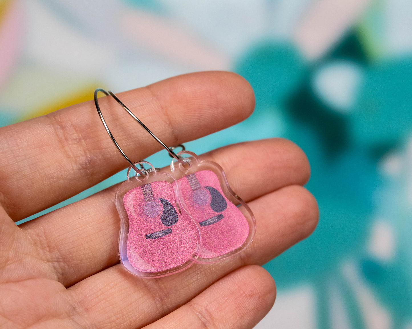 Pink Acoustic Guitar Earrings
