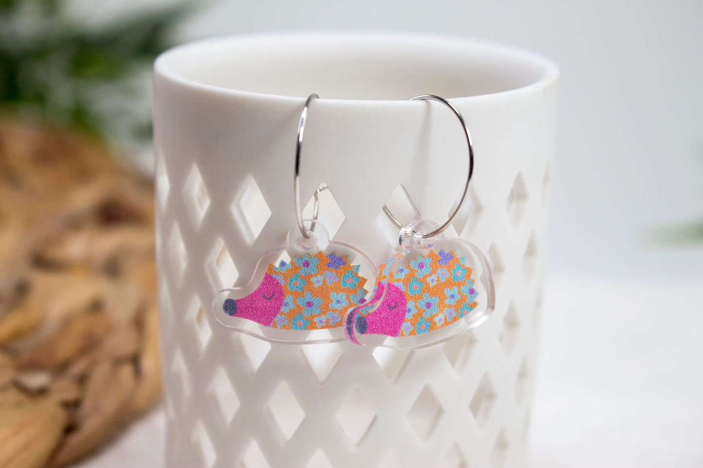 Pink and Orange Hedgehog Earrings