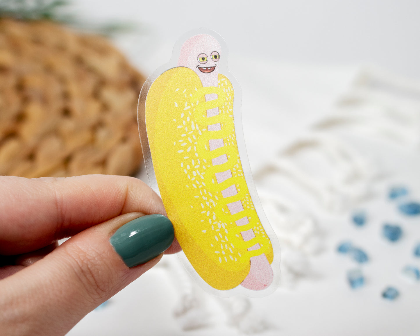 Clear Hot Dog Character Wacky Sticker 1.21" x 3"