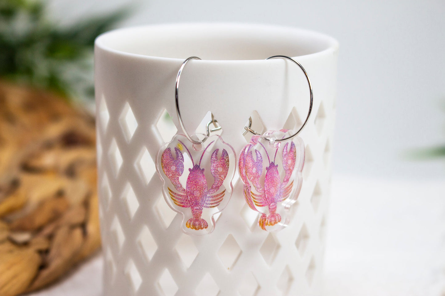 Pink Lobster Earrings