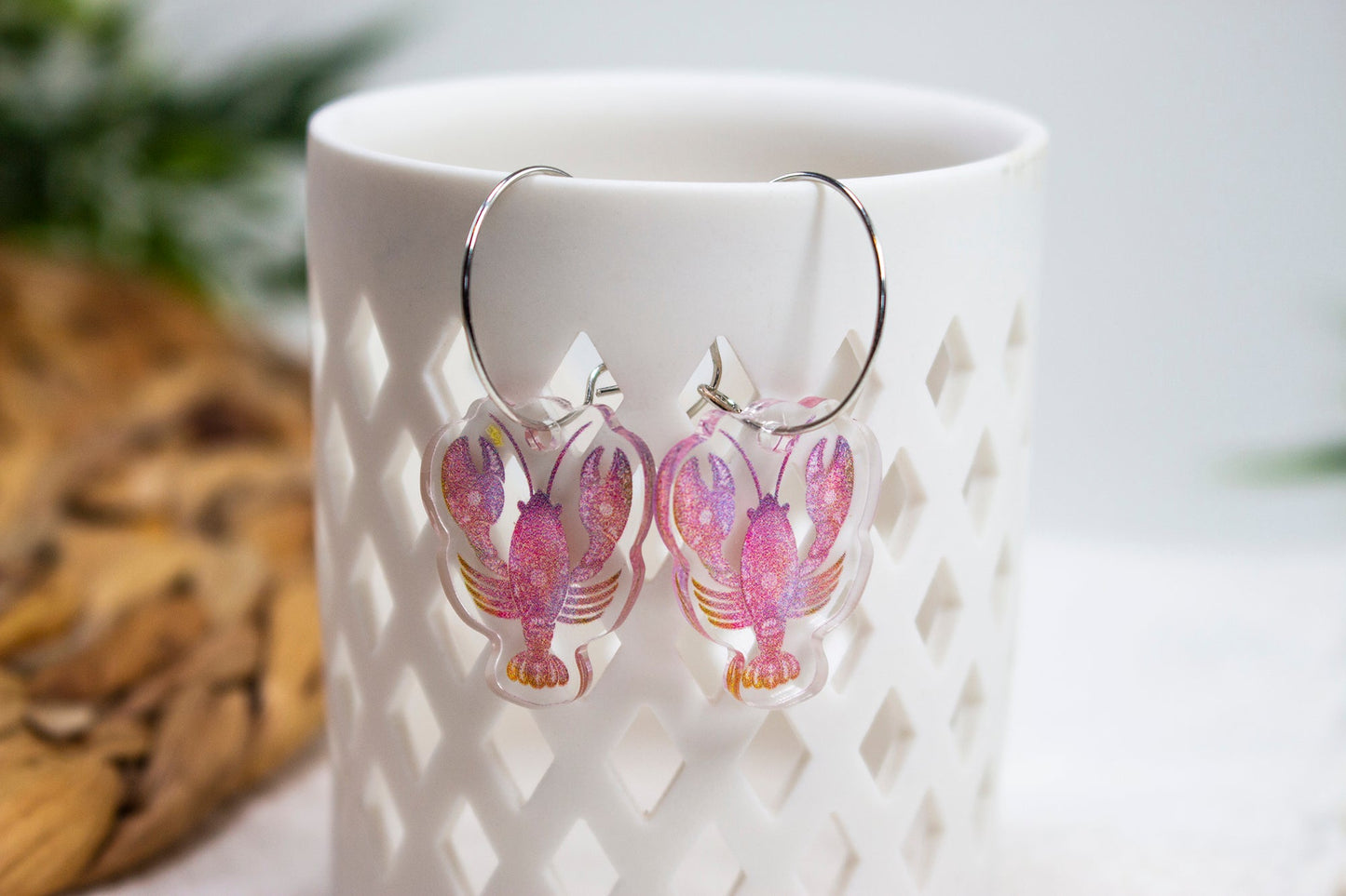 Pink Lobster Earrings