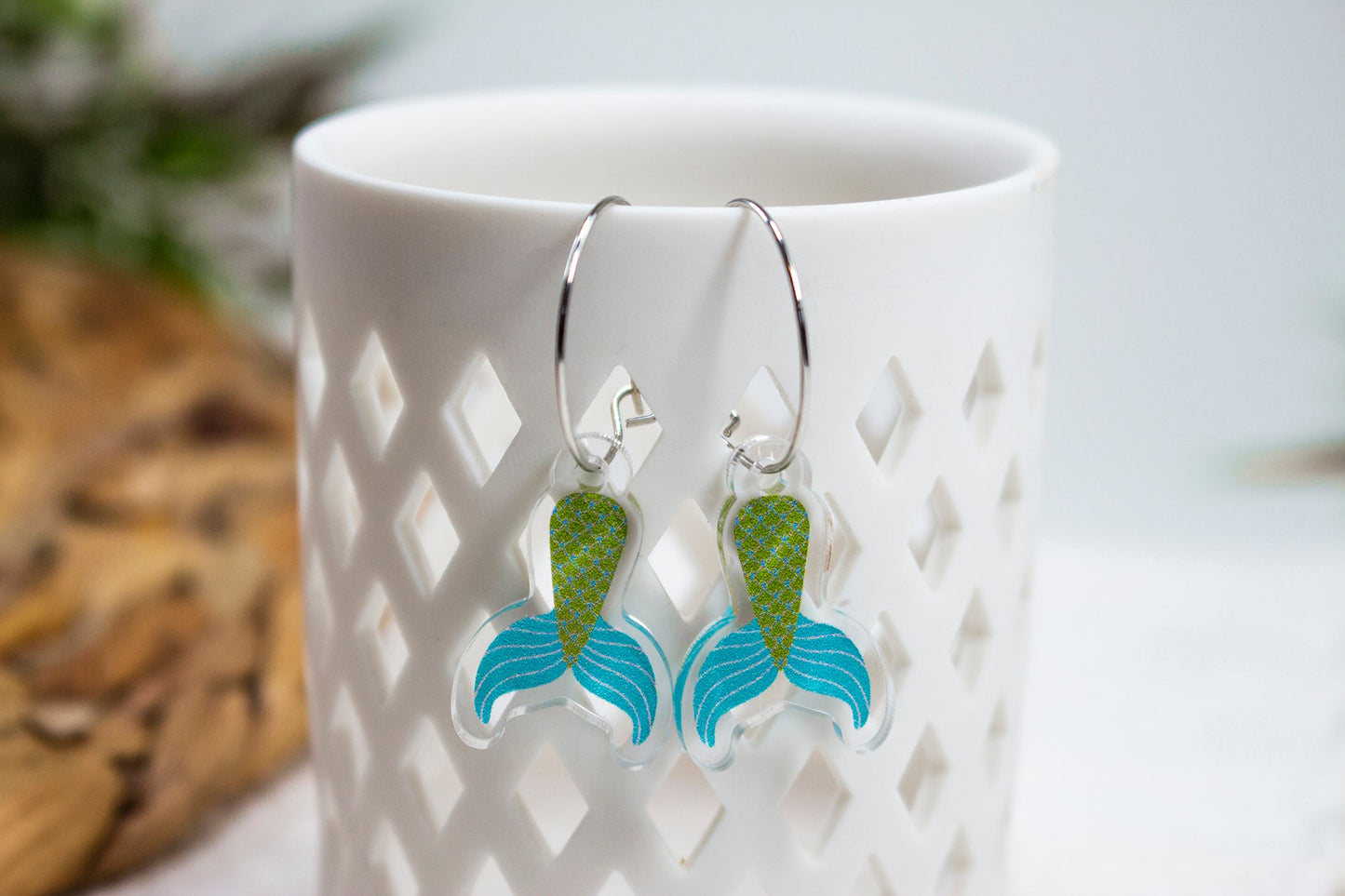 Green and Teal Mermaid Tail Earrings