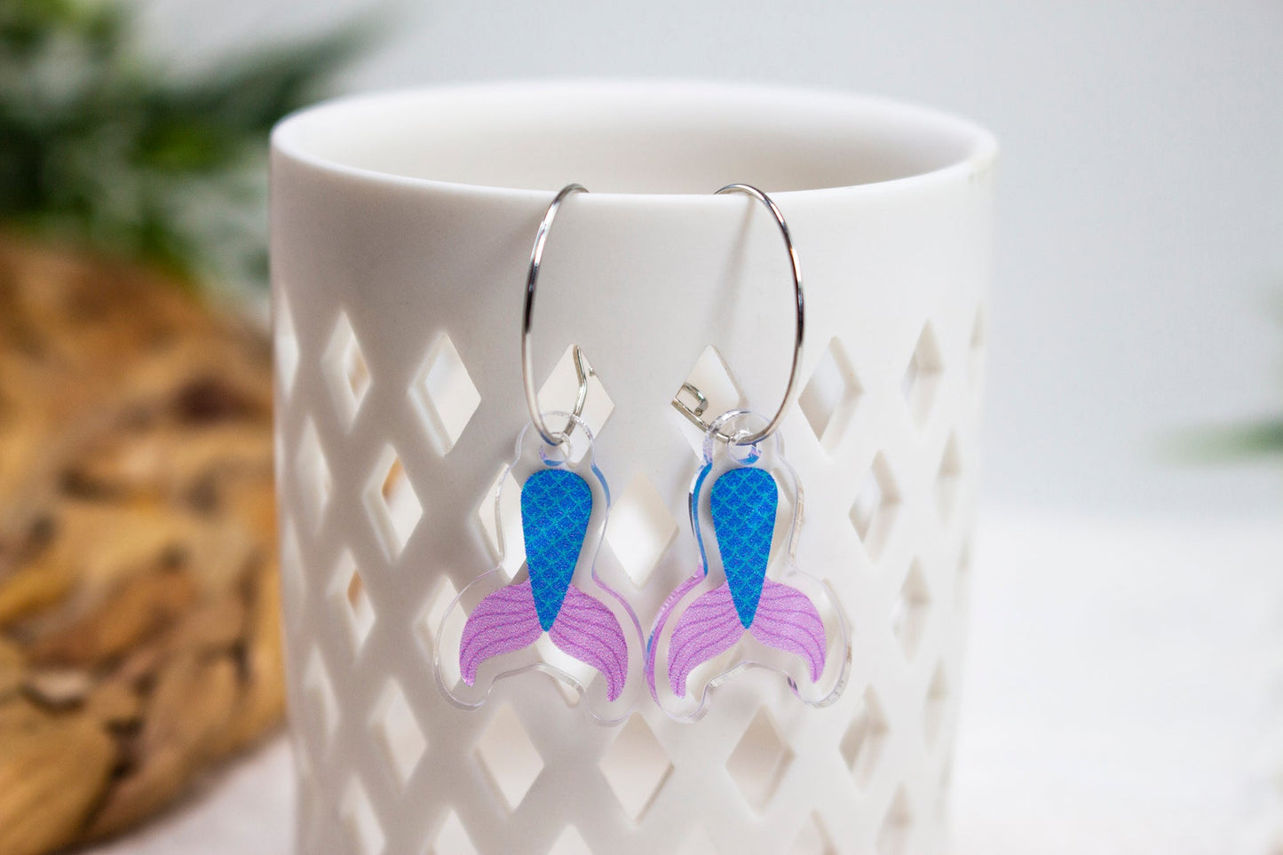 Pink and Blue Mermaid Tail Earrings
