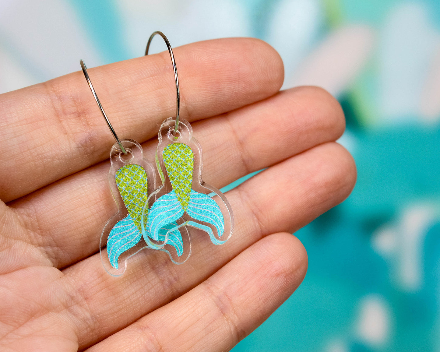 Green and Teal Mermaid Tail Earrings