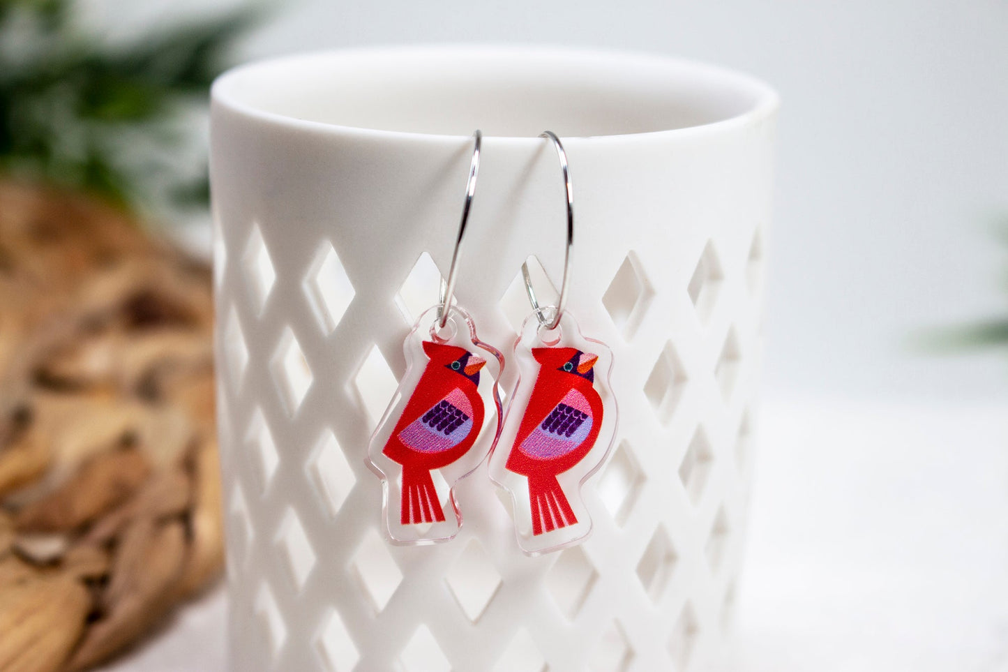 Mod Red Cardinal Bird Earrings