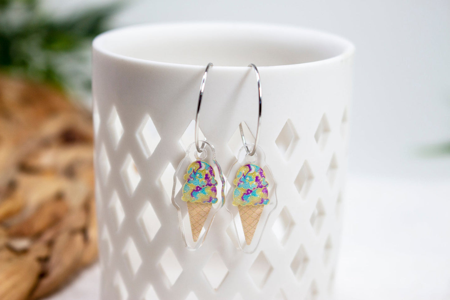 Moon Mist Ice Cream Cone Earrings