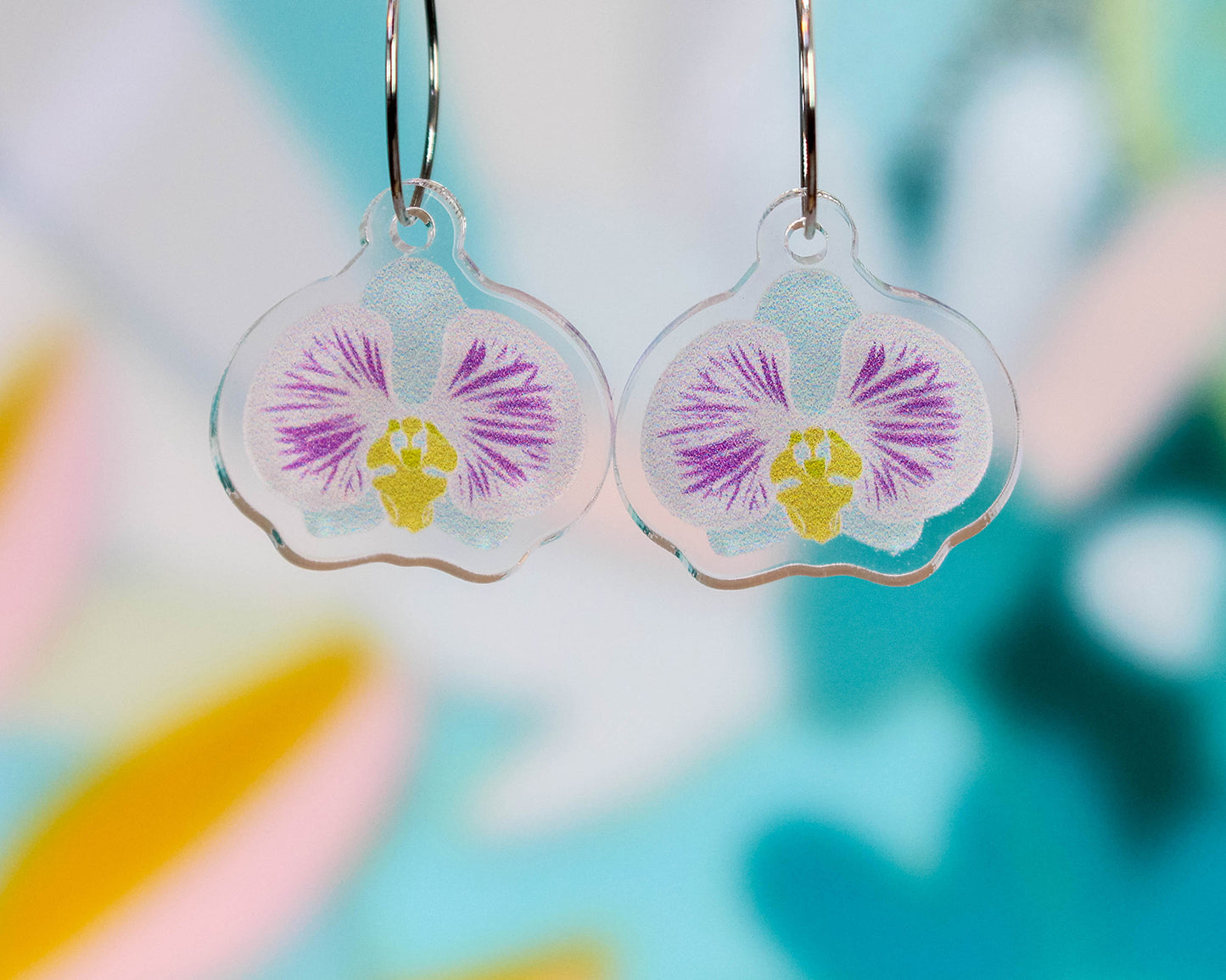 Blue Grey Orchid Flower Earrings