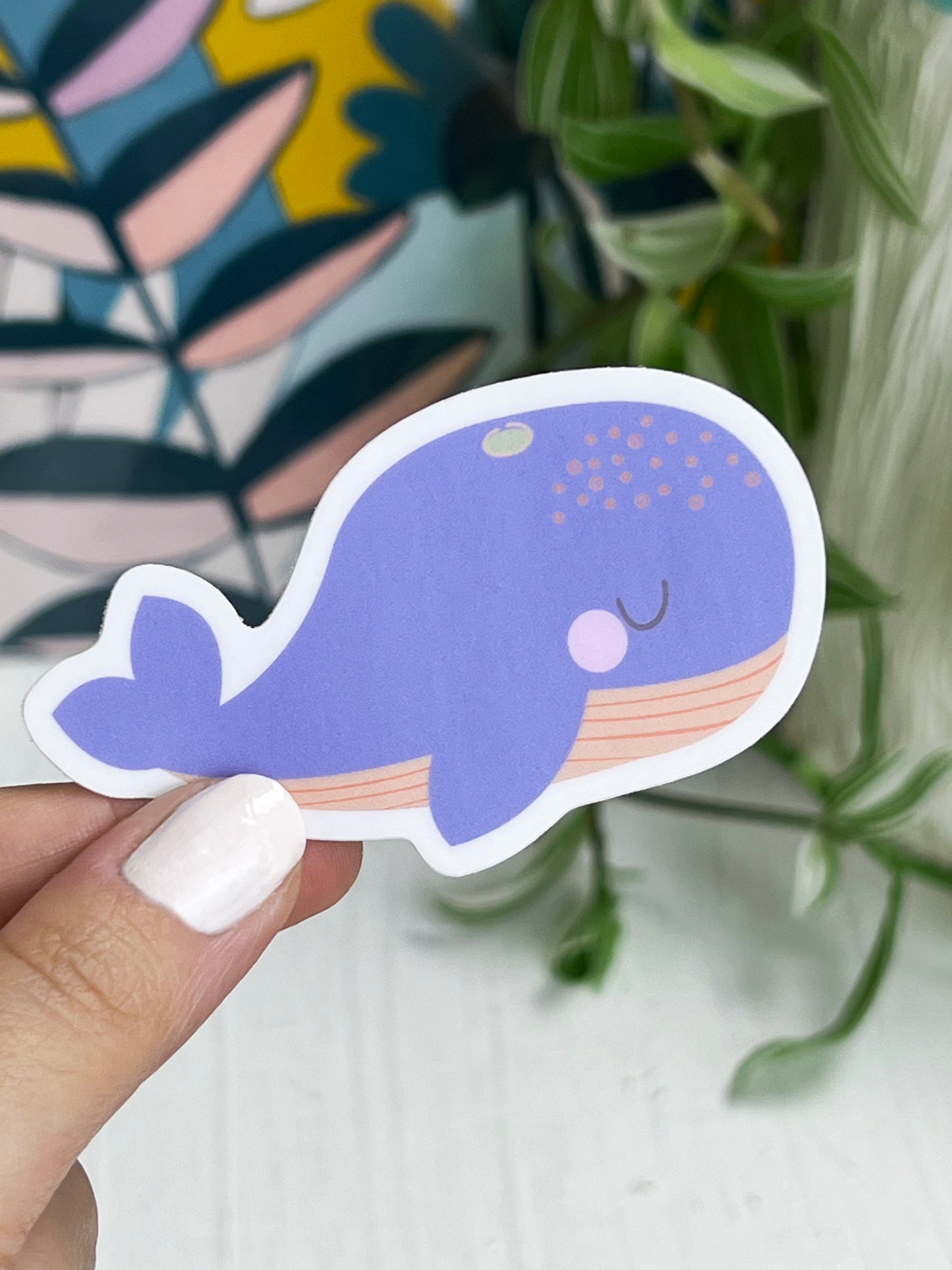Blue Grey Cute Sleepy Whale Vinyl Sticker 3x1.75 inch