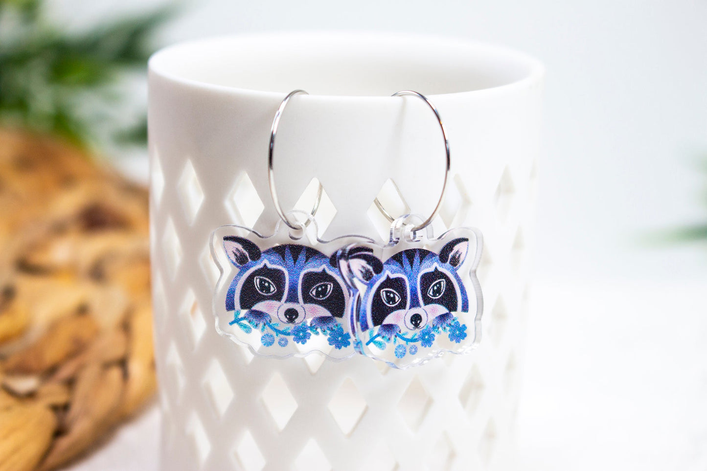 Raccoon with Flowers Earrings