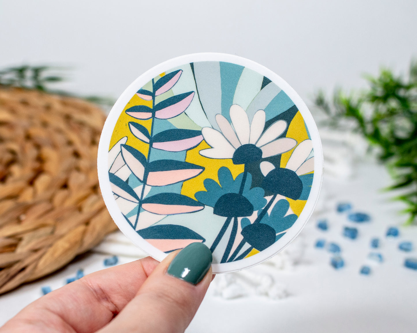 Retro Floral Art Sticker 3x3 inch