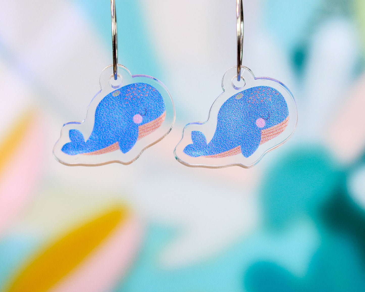 Blue Grey Sleepy Whale Earrings