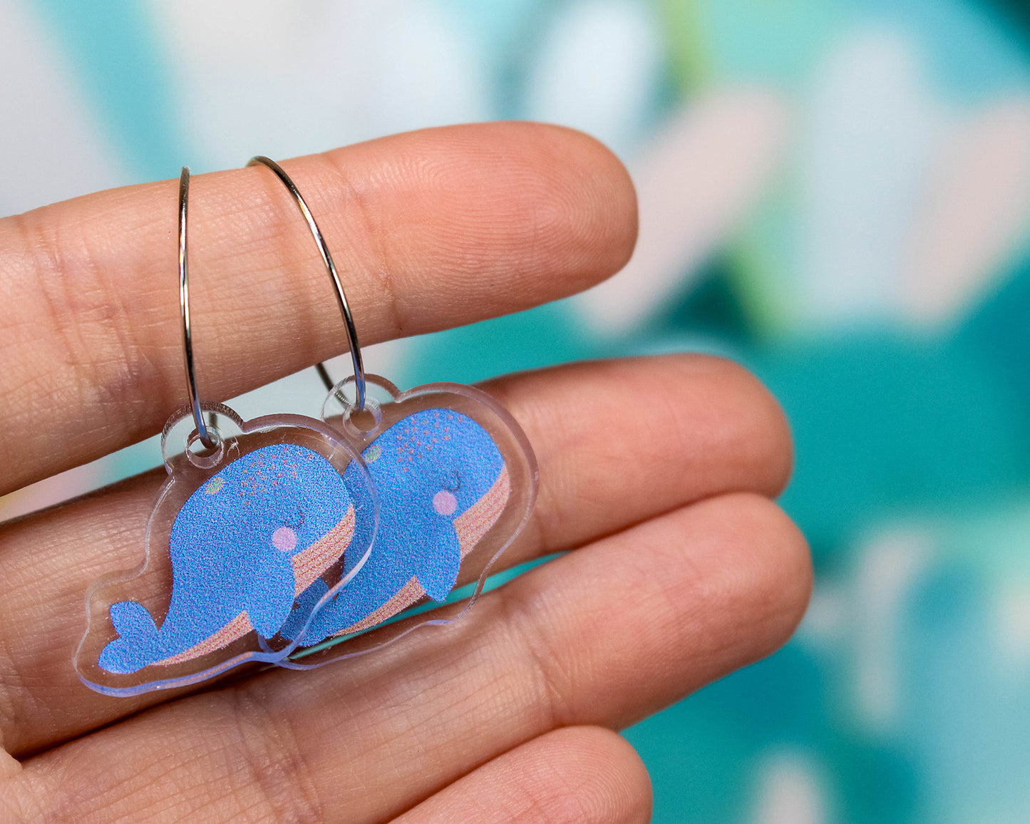 Blue Grey Sleepy Whale Earrings