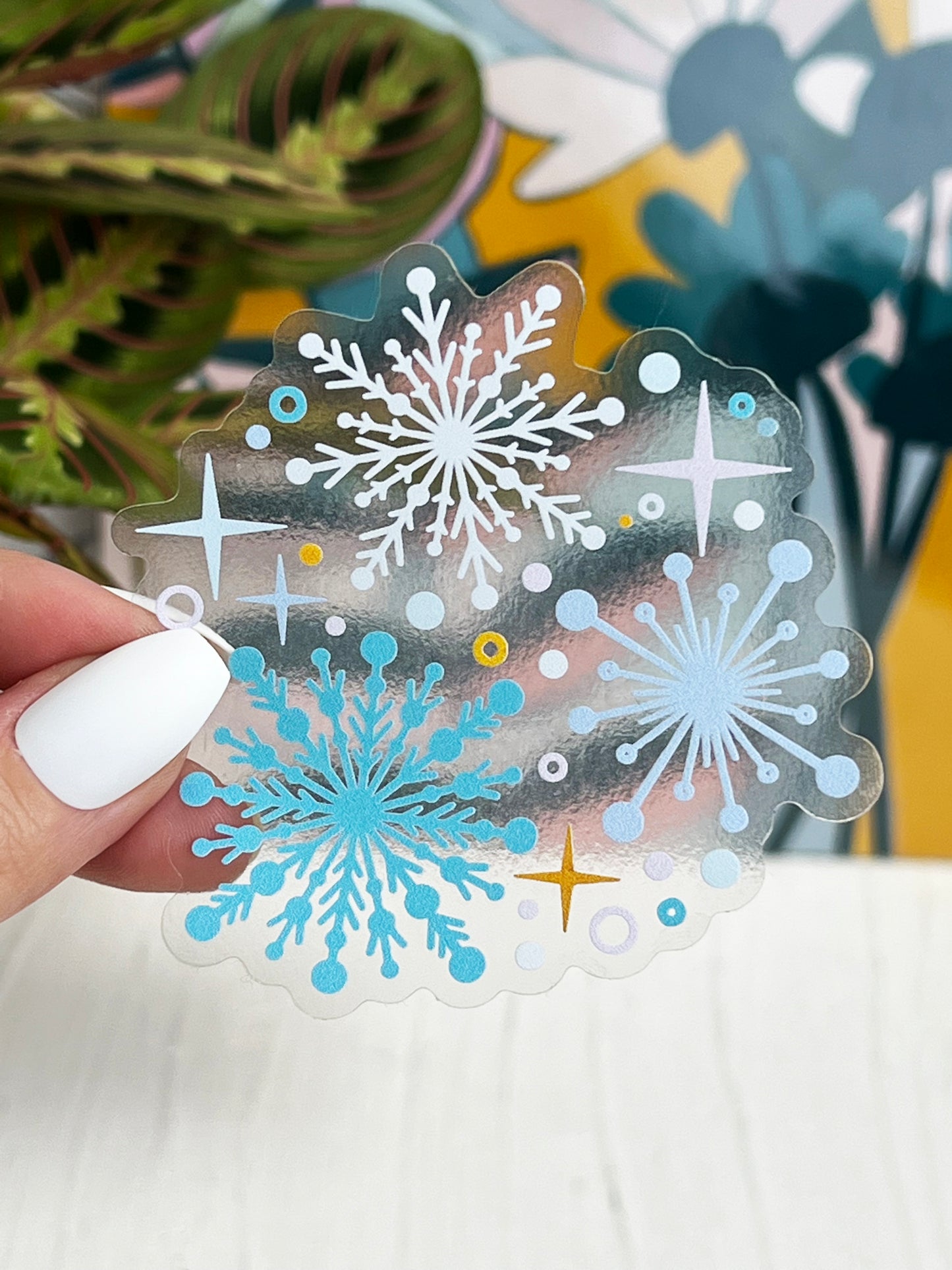 Clear Snowflakes Winter Sticker 3 x 3 inch