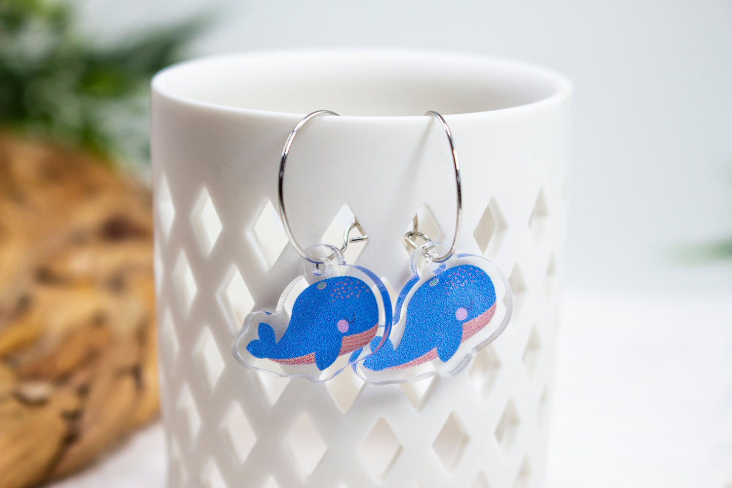 Blue Grey Sleepy Whale Earrings