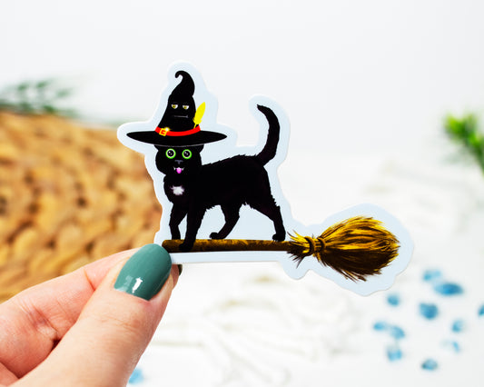 Witch Cat Glossy Sticker 3 x 2.4 inch