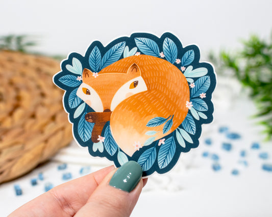 Fox in a Den Sticker 3x2.6 inch