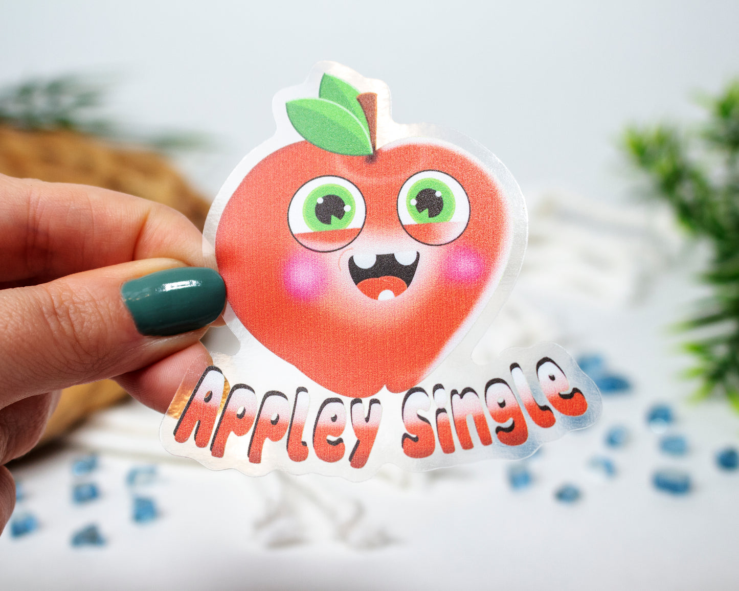 Clear Appley Single Cute Apple Sticker 2.95" x 3"