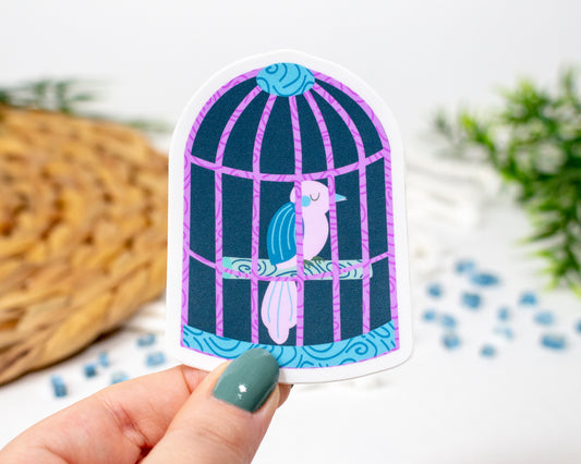 Pink Bird in a Cage Sticker 2.2x3 inch