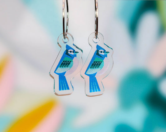 Mod Blue Jay Bird Earrings