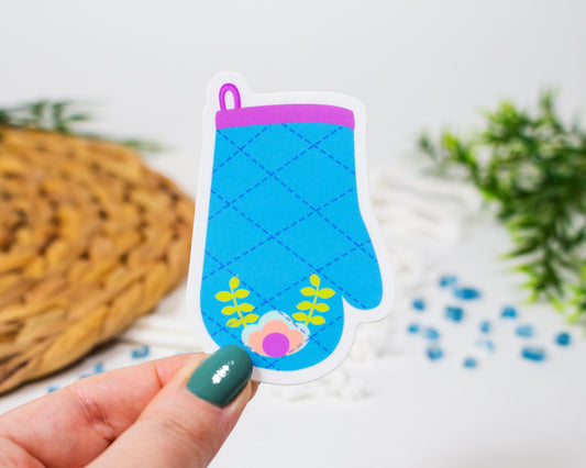 Blue Oven Mitt Baking Sticker 1.97 x 3 inch