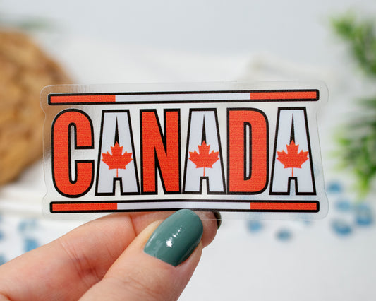 Clear Canada Flag Pride Text Sticker 3" x 1.4"