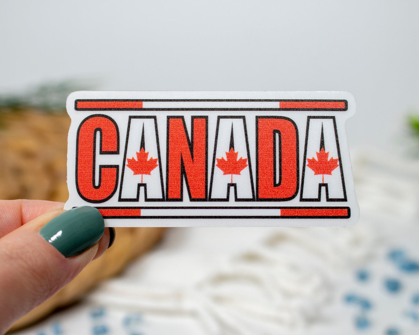 Clear Canada Flag Pride Text Sticker 3" x 1.4"