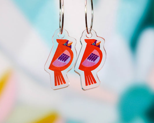 Mod Red Cardinal Bird Earrings