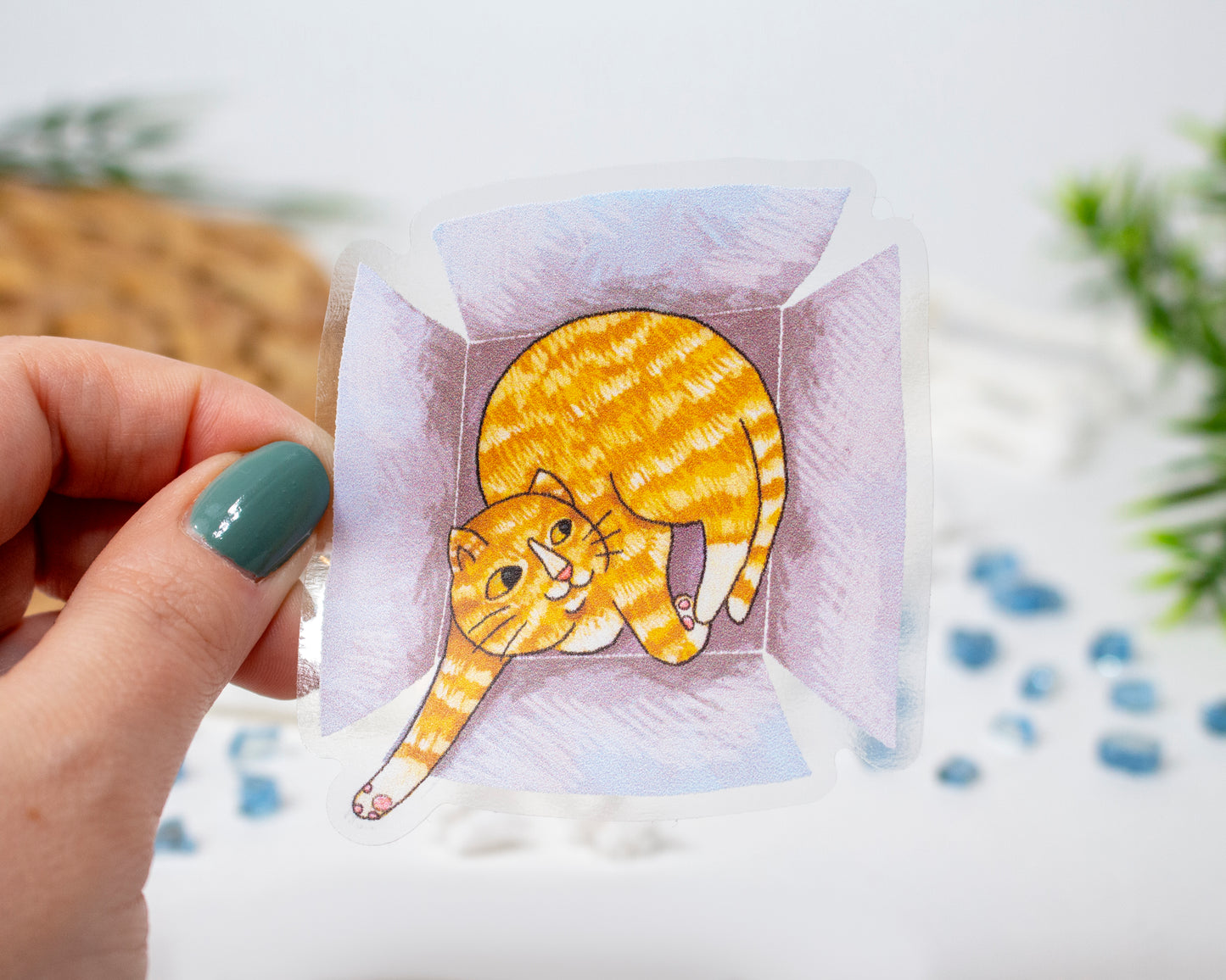 Clear Ginger Cat in a Box Sticker 2.8x2.8 inch