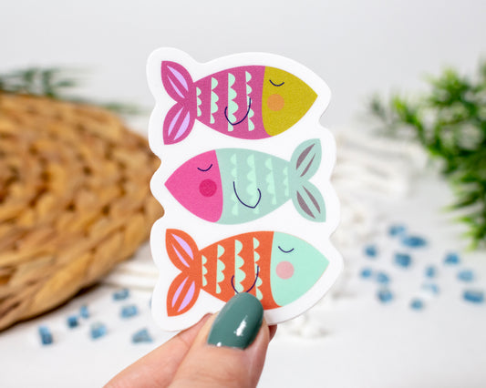 Colorful Fish Trio Vinyl Sticker 3 inch tall