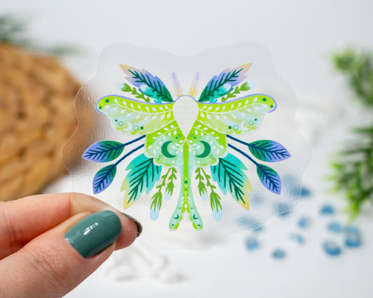 Clear Luna Moth Sticker 3x2.5 inch