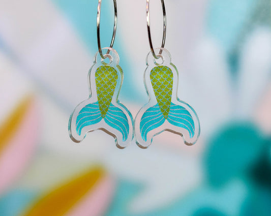 Green and Teal Mermaid Tail Earrings