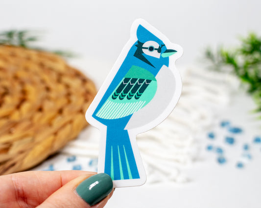 Modern Blue Jay Bird Sticker 1.6x3