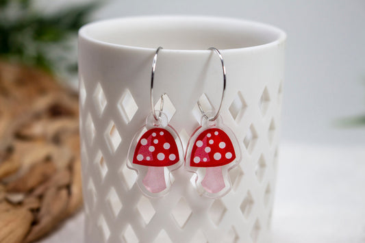 Red Polka Dot Mushroom Earrings