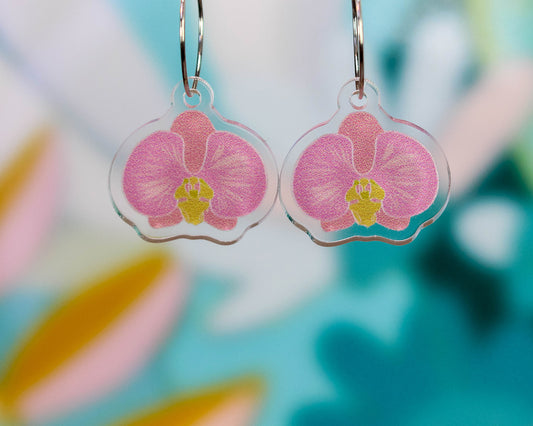 Pink Orchid Flower Earrings