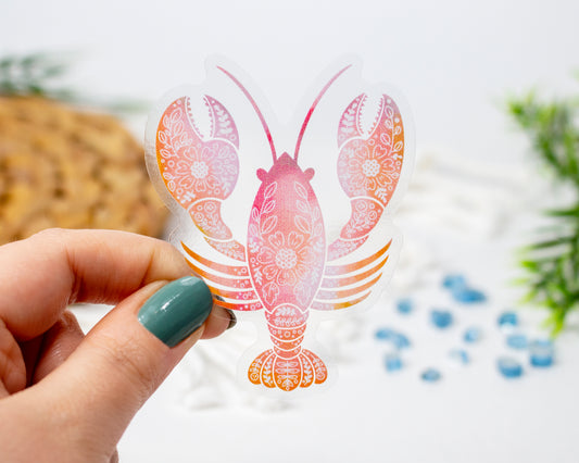 Clear Pink Lobster Folk Art Sticker 2.31" x 3"