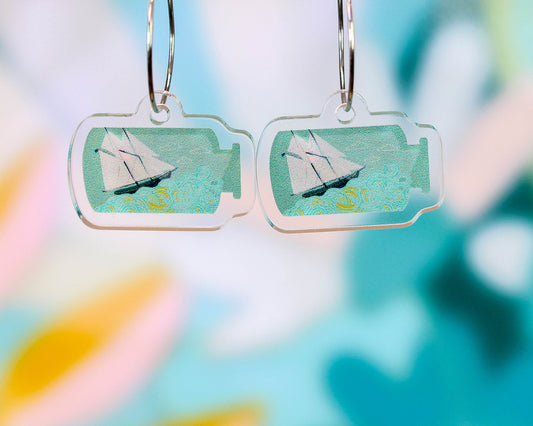 Bluenose Tall Ship in a Bottle Earrings