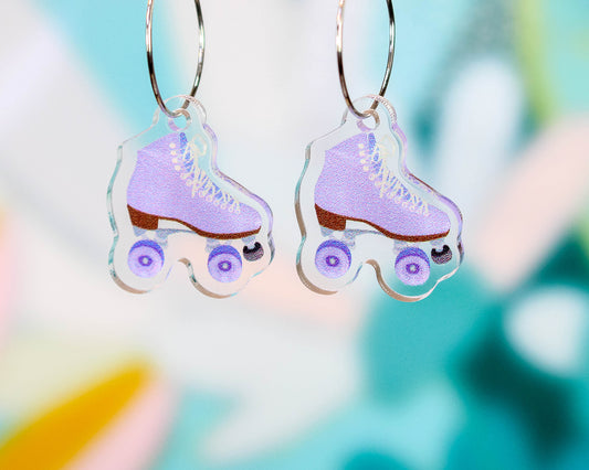 Purple Retro Roller Skate Derby Earrings